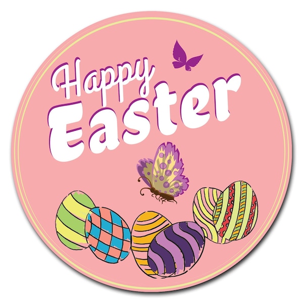 Corrugated Plastic Sign With Stakes 24in Circular-Happy Easter